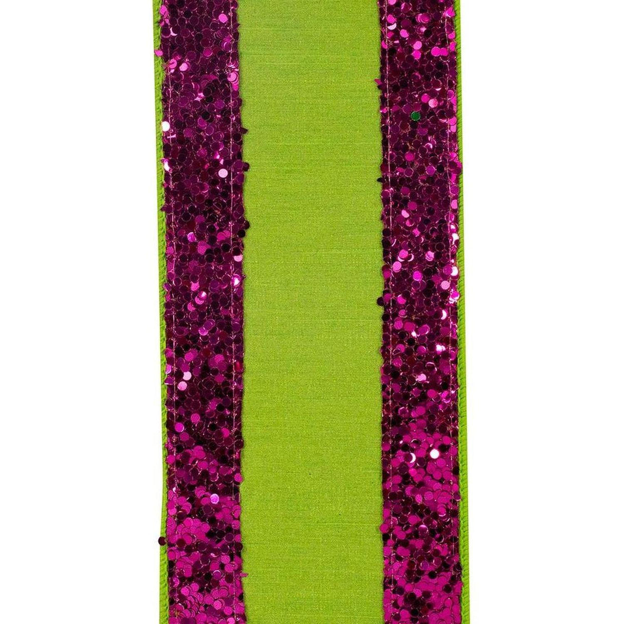 4" Glitter Edge Dupioni Ribbon: Lime/Pink (5 Yards)