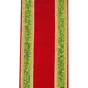 4" Glitter Edge Dupioni Ribbon: Red/Green (5 Yards)