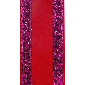 4" Glitter Edge Dupioni Ribbon: Red/Pink (5 Yards)