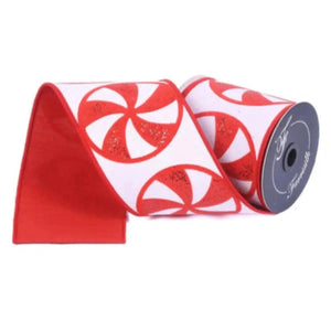 4" Glitter Peppermint Candies Ribbon: Red (5 Yards)