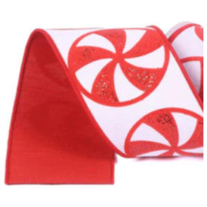 4" Glitter Peppermint Candies Ribbon: Red (5 Yards)
