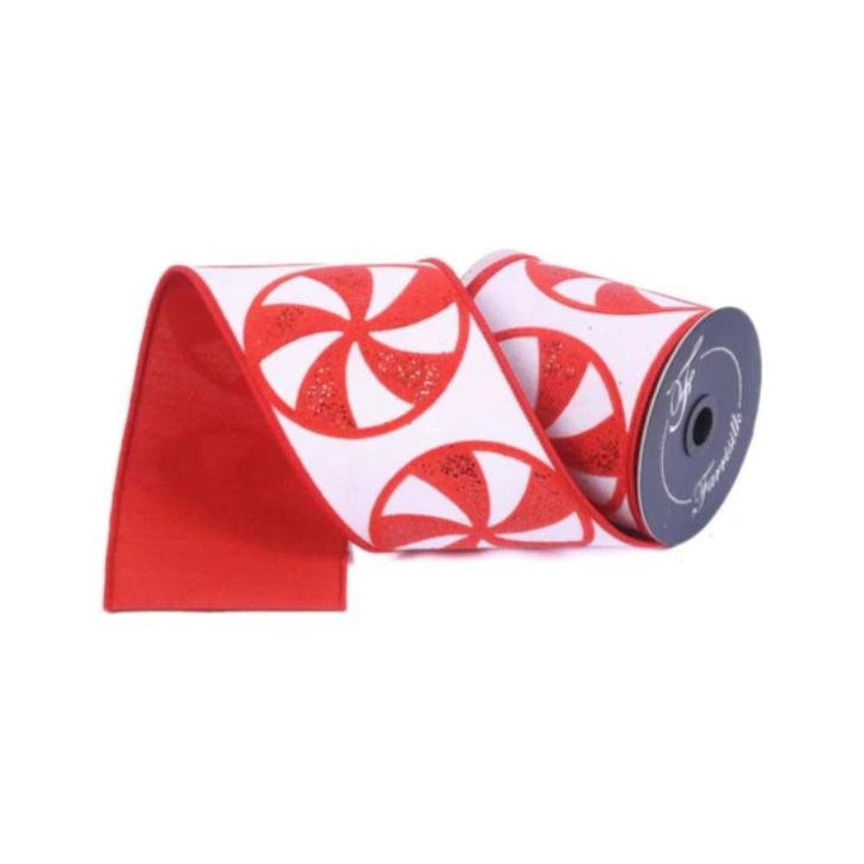 4" Glitter Peppermint Candies Ribbon: Red (5 Yards)