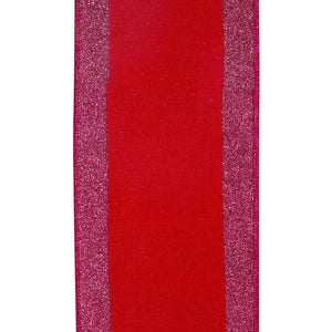 4" Glitter Stripe Dupioni Ribbon: Red/Fuchsia (5 Yards)