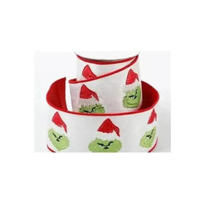 4" Green Monster Dupion Ribbon: Red/White (5 Yards)