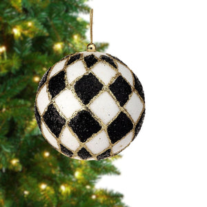 4inch Harlequin Glitter Ball Ornaments: Black/Gold