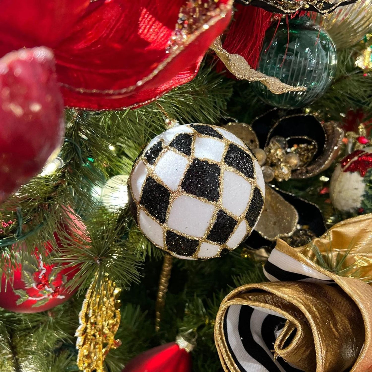 4inch Harlequin Glitter Ball Ornaments: Black/Gold