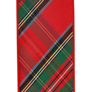 4 in Plaid Dupioni Classic Ribbon: Red (5 Yards)