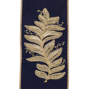 4" Leaf Embroidery Filigree Ribbon: Navy (5 Yards)