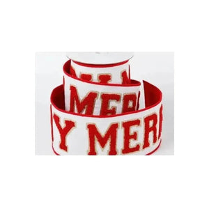 4" Merry Dupion Backed Ribbon: White/Red (5 Yards)