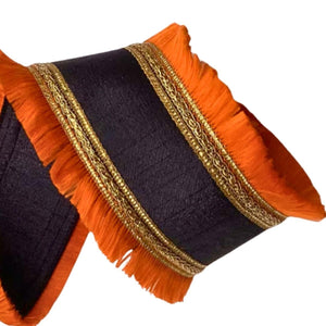 4" Metallic Dupion Fringe Ribbon: Orange/Black (10 Yards)