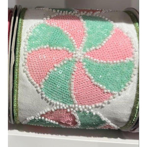 4" Peppermint Candies Ribbon: Mint/Pink (5 Yards)