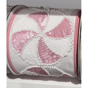 4" Peppermint Candies Ribbon: Pink/White (5 Yards)