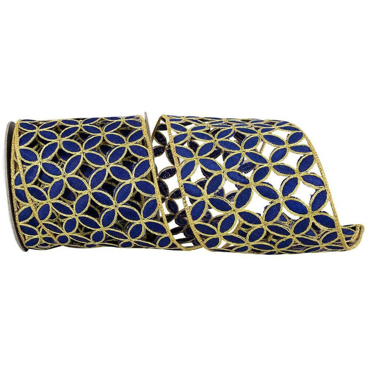 4" Petal Cut Embroidery Ribbon: Navy/Gold (5 Yards)