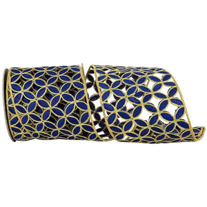 4" Petal Cut Embroidery Ribbon: Navy/Gold (5 Yards)