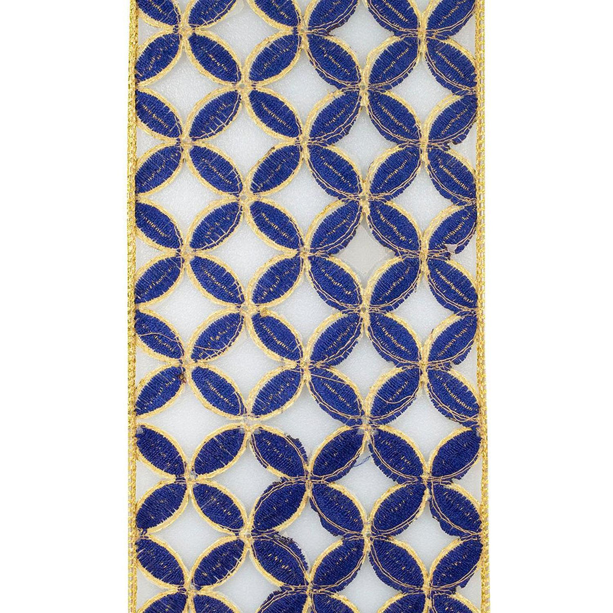 4" Petal Cut Embroidery Ribbon: Navy/Gold (5 Yards)