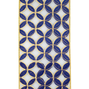 4" Petal Cut Embroidery Ribbon: Navy/Gold (5 Yards)
