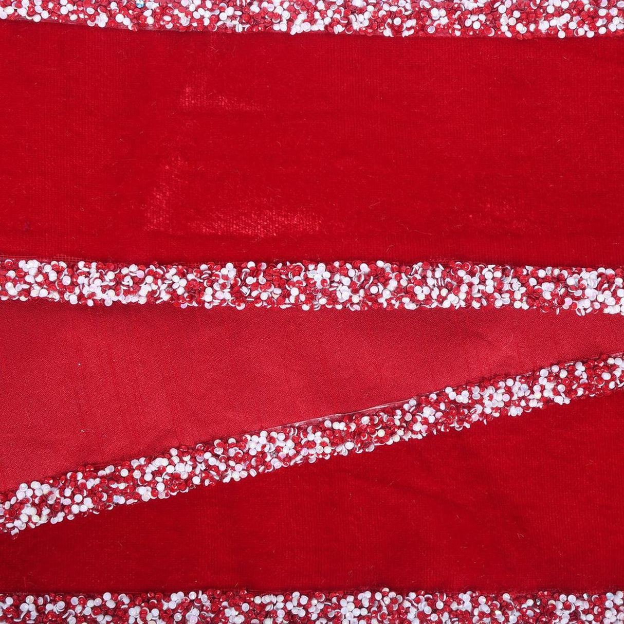 4" Red Velvet Sequin Trim Ribbon: Red/White (5 Yards)