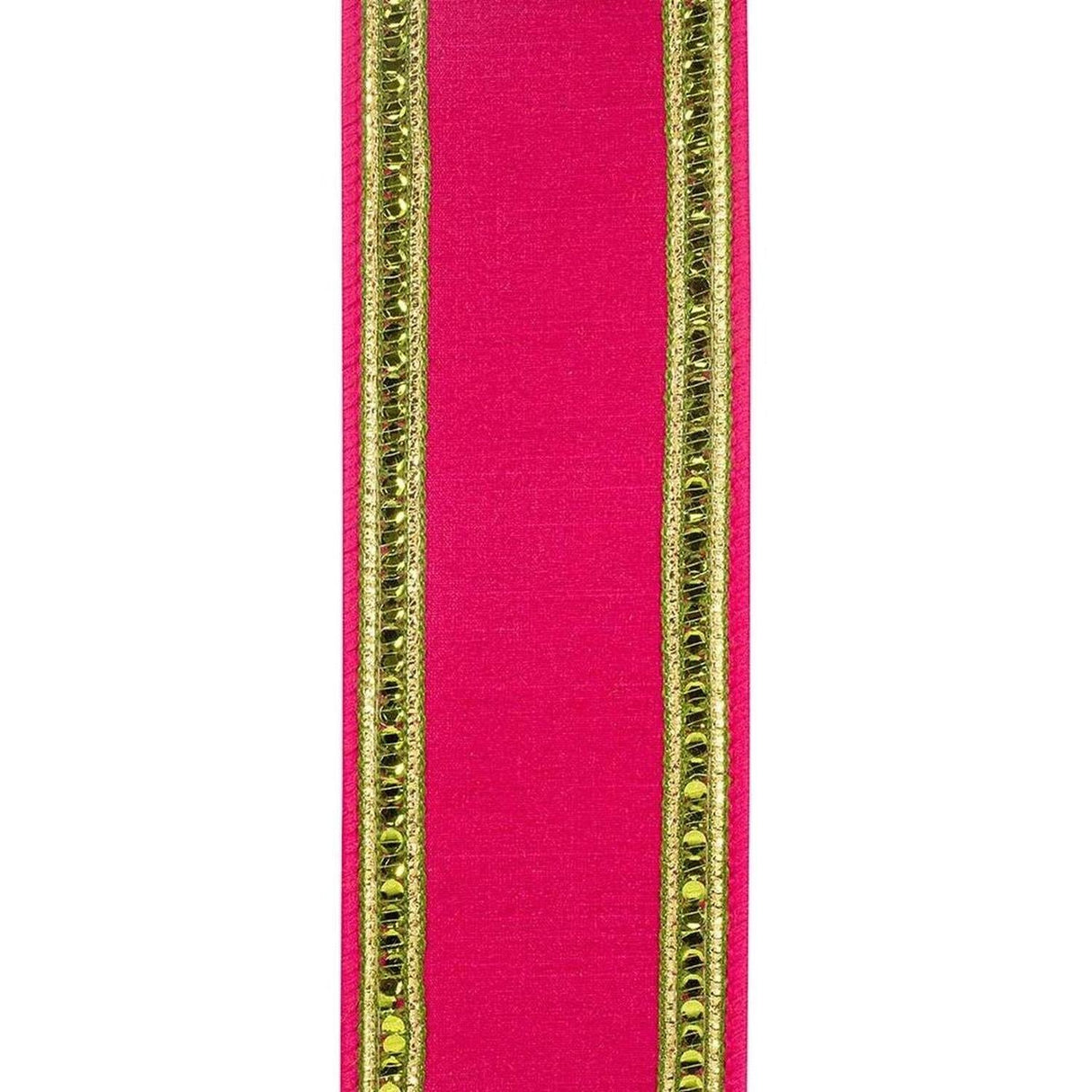 2.5 inch Sequin Trimmed Dupioni Ribbon: Lime/Pink (5 Yards)