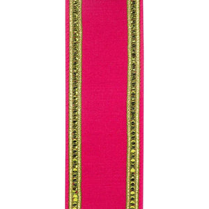 2.5 inch Sequin Trimmed Dupioni Ribbon: Lime/Pink (5 Yards)