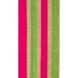 4" Stripe Trimming Overlay Ribbon: Lime/Pink (5 Yards)