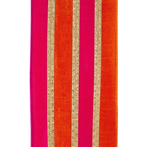 4" Stripe Trimming Overlay Ribbon: Orange/Fuchsia (5 Yards)