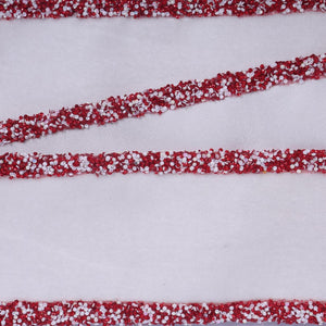 4" White Velvet Sequin Trim Ribbon: White/Red (5 Yards)