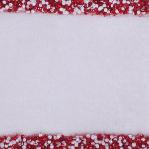4" White Velvet Sequin Trim Ribbon: White/Red (5 Yards)