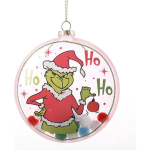 4.5" Pink Green Monster Glass Disc Ornament