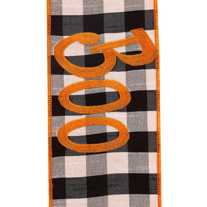 4in Boo Embroidered Check Wired Ribbon (5 Yards)