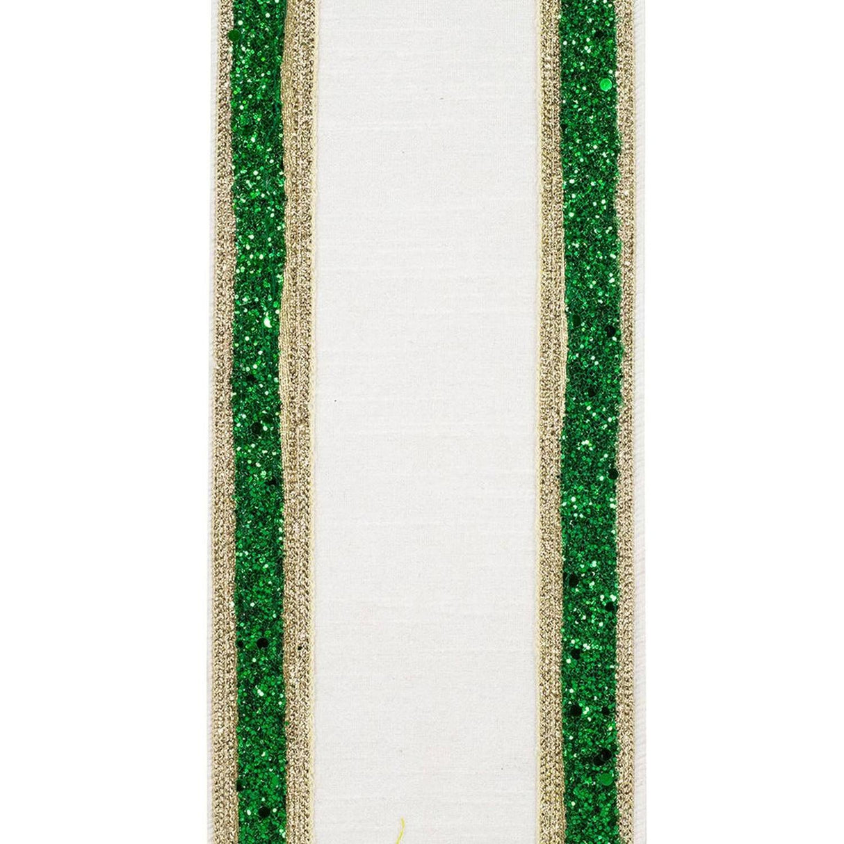 4in Dupioni Regalia Glitter Ribbon: Green/White (5 Yards)