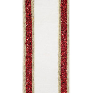 4in Dupioni Regalia Glitter Ribbon: Red/White (5 Yards)