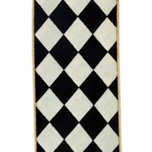 4in Harlequin Velvet Ribbon: Black/White (5 Yards)