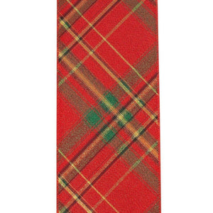 4in Metallic Diagonal Plaid Ribbon: Red (10 Yards)