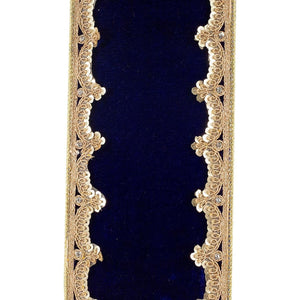 4in Plush Velvet Sequin Scallop Ribbon: Navy Blue (5 Yards)