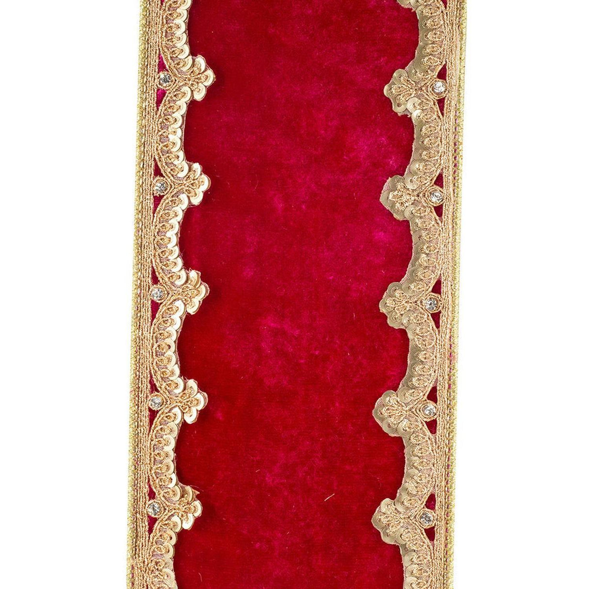 4in Plush Velvet Sequin Scallop Ribbon: Ruby (5 Yards)