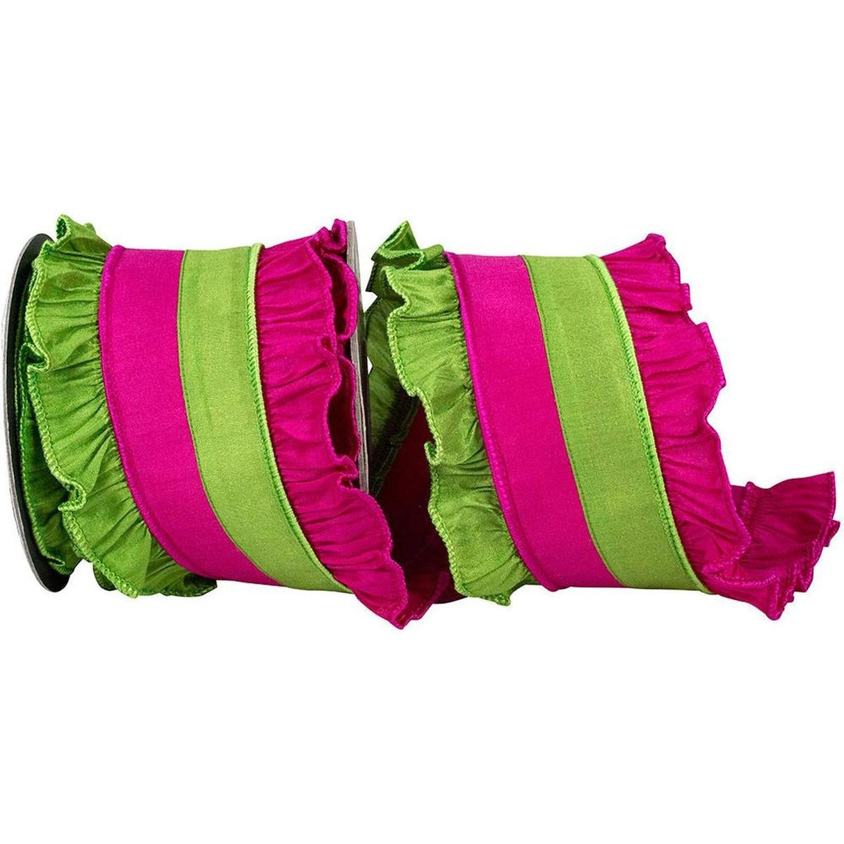4in Ruffle Festivity Dupioni Ribbon: Citrus/Fuchsia (5 Yards)