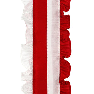 4in Ruffle Festivity Dupioni Ribbon: Red/White (5 Yards)