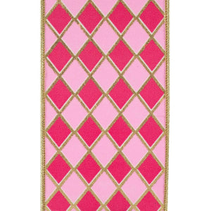 4in Two Tone Pink Gold Trim Harlequin Ribbon (5 Yards)