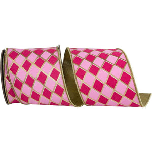 4in Two Tone Pink Gold Trim Harlequin Ribbon (5 Yards)