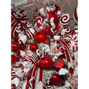 6'' Red and White Candy Glitter Swirl Diamond Ornament