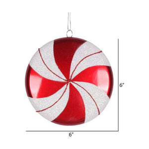 6" Red-White Swirl Flat Candy Christmas Ornament