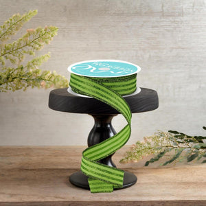 7/8" Glitter Vertical Stripe Ribbon: Lime Green (10 Yards)