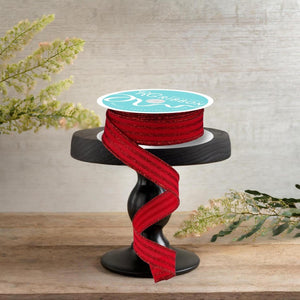 7/8" Glitter Vertical Stripe Ribbon: Red (10 Yards)