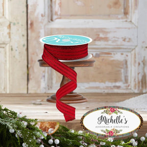 7/8" Glitter Vertical Stripe Ribbon: Red (10 Yards)