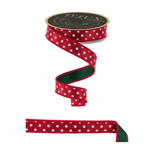 7/8" Small Polka Dot Fused Ribbon: Green/Red (10 Yards)