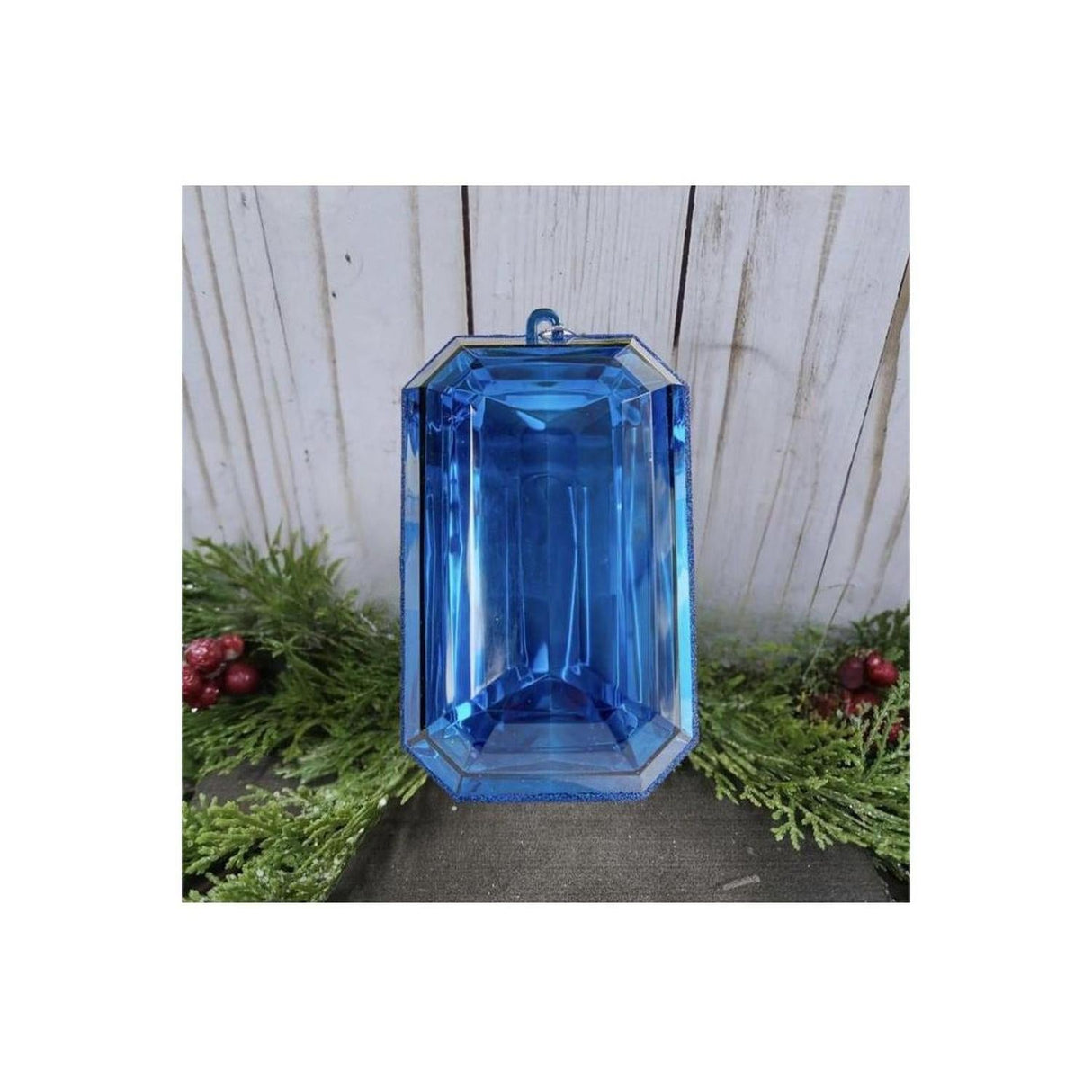 8" Acrylic Rectangle Jewel Ornament: Blue (Set of 2)