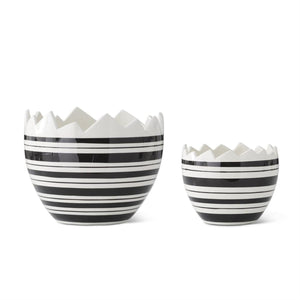 Black & White Striped Ceramic Egg Dishes (Set of 2)