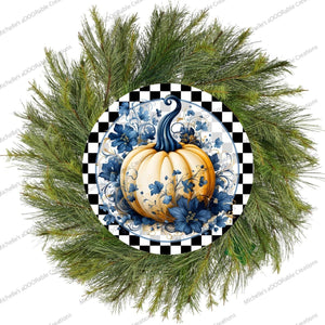 Blue Chinoiserie Floral Pumpkin Round Sign