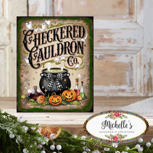 Checkered Cauldron Co Halloween Sign