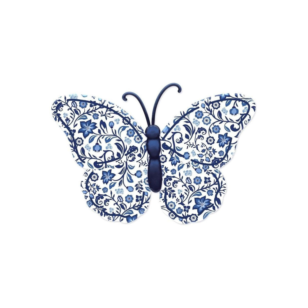 12" Chinoiserie Blue Metal Monarch Butterfly Sign